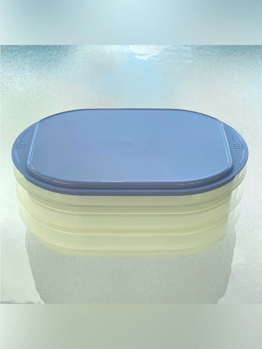Tupperware Fridge Stackables Deli Meat Keeper 3 Stacking Trays with Blue Lid